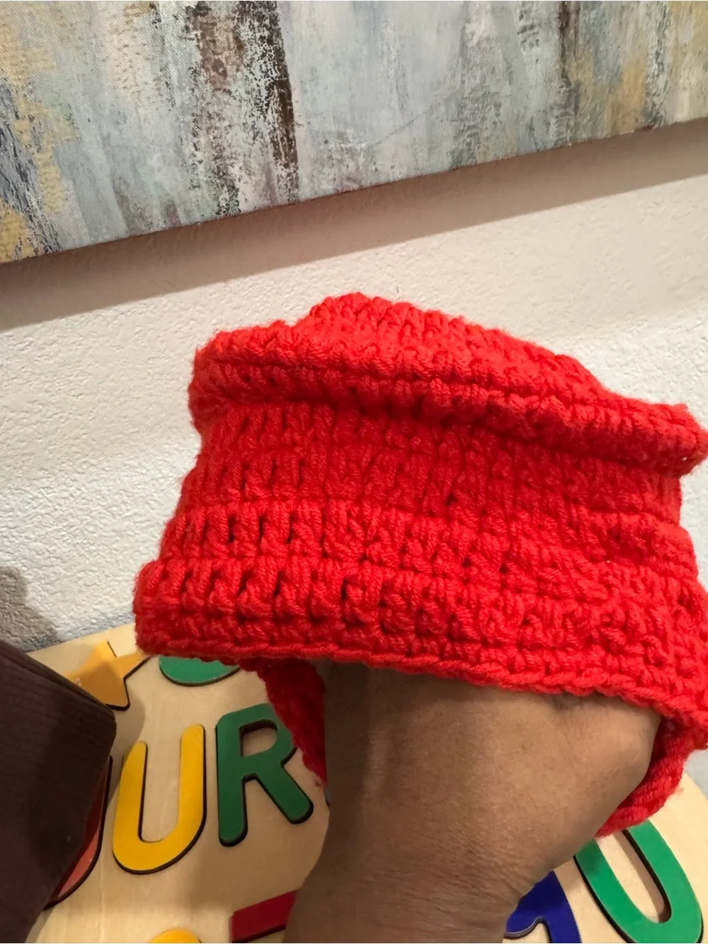 Kids Red Crochet Superhero Neck Warmer with 'M' Patch